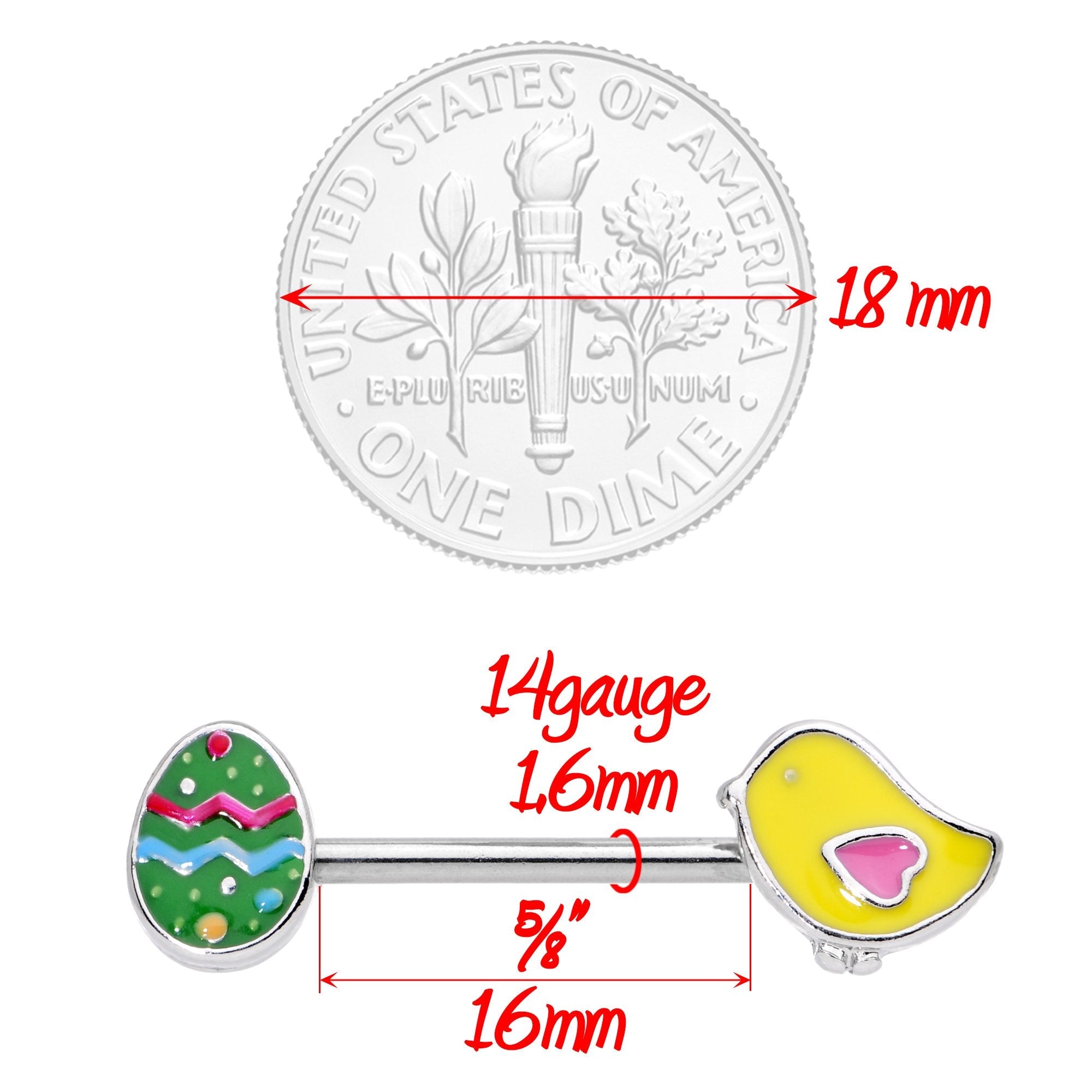 BodyCandy 14G 5/8 Easter Egg and Chick Barbell Nipple Ring Set — lifestyle context