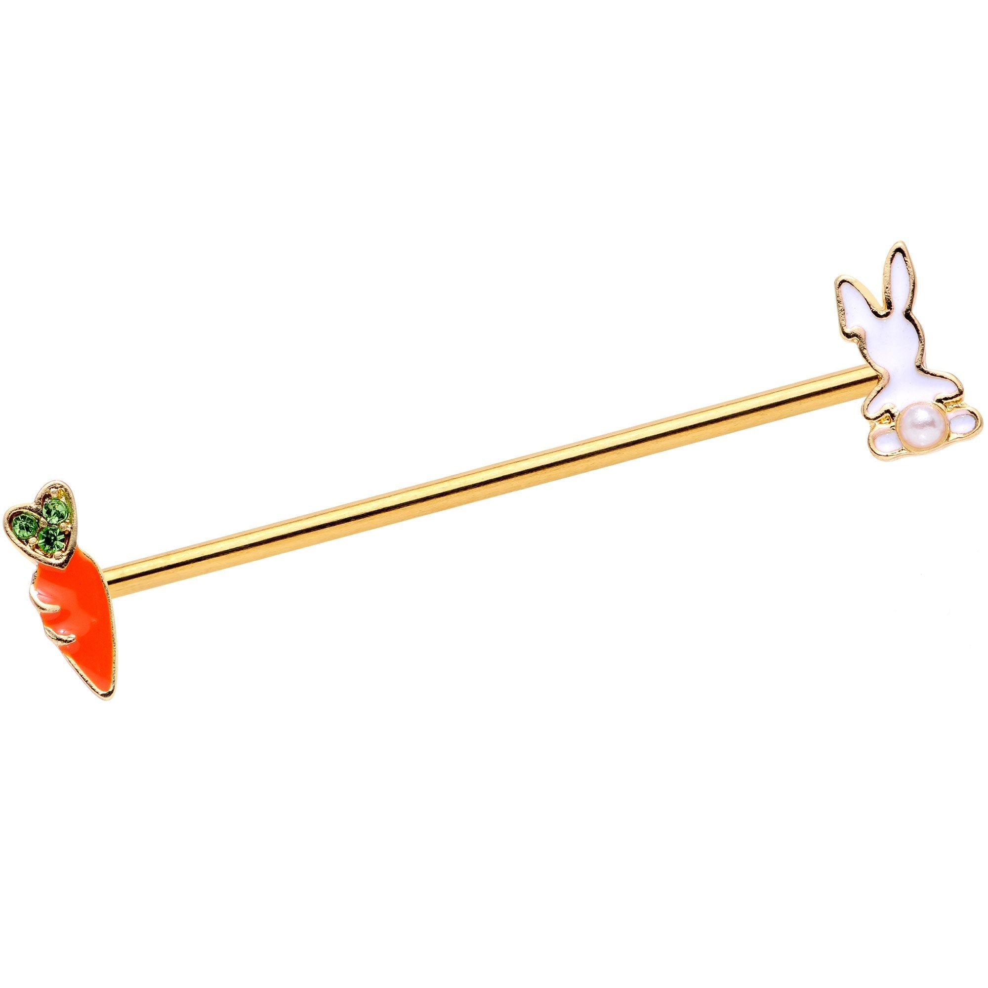 BodyCandy 14G Green Gem Gold Tone Easter Bunny Industrial Barbell 38mm — main product shot
