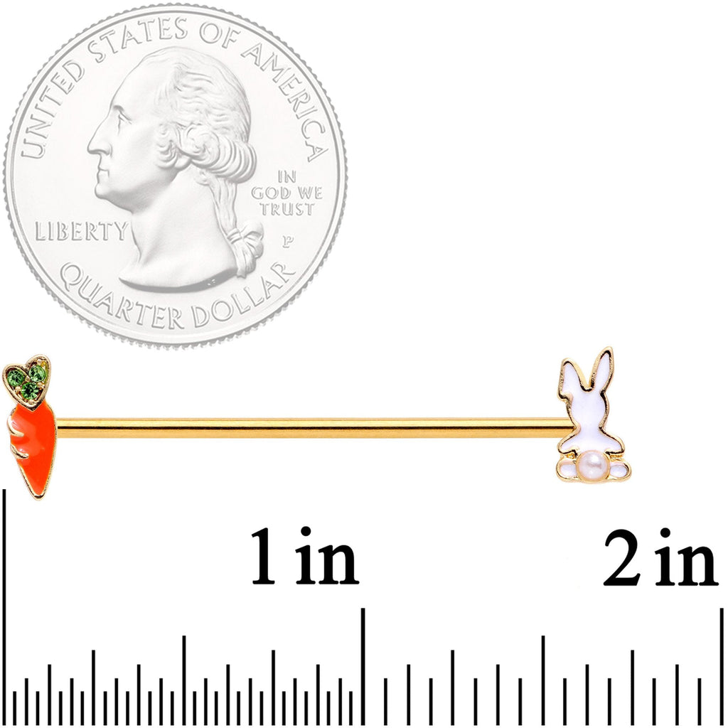 BodyCandy 14G Green Gem Gold Tone Easter Bunny Industrial Barbell 38mm — detail and construction
