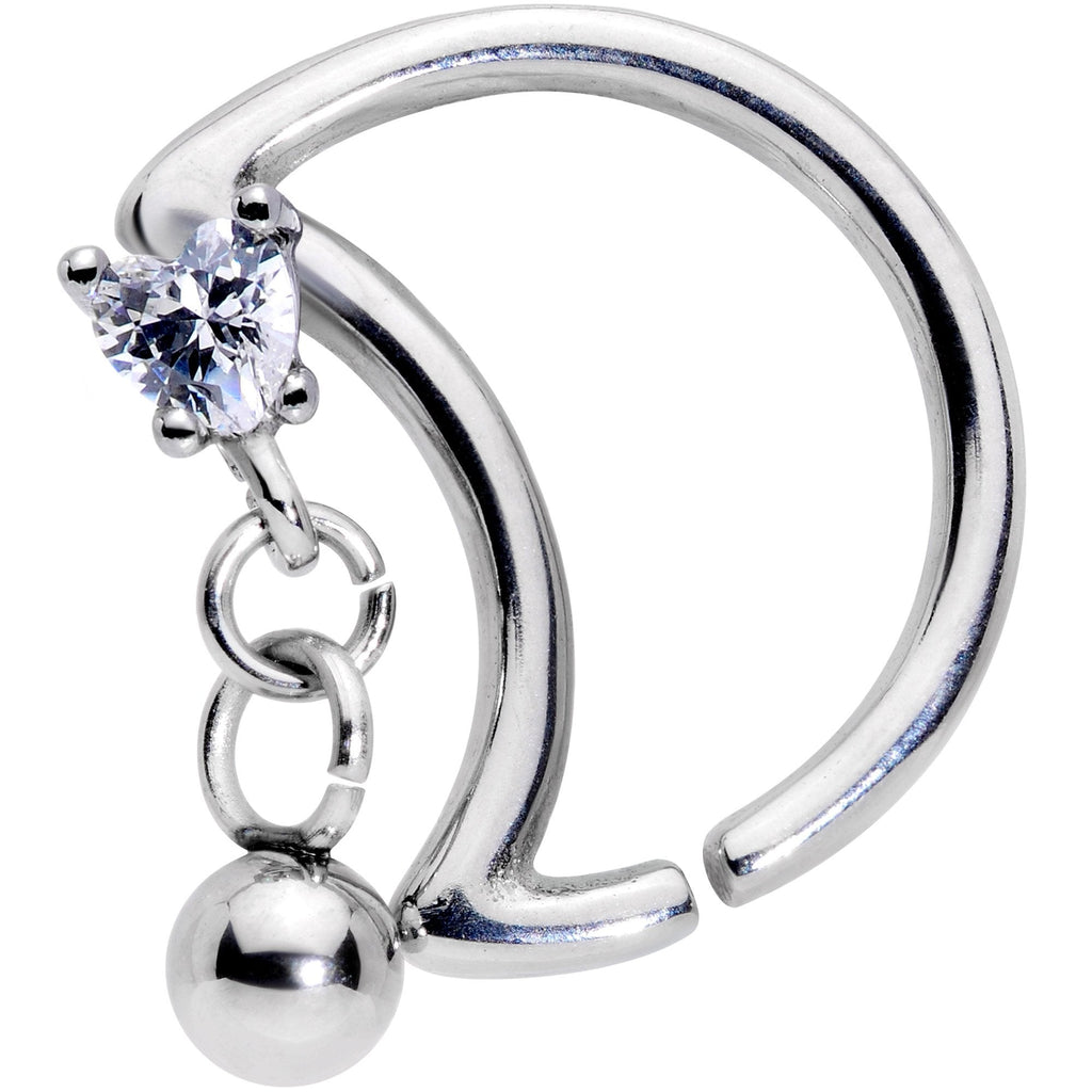 BodyCandy 16G 3/8 Clear CZ Gem Crescent Moon Heart Dangle Closure Ring — main product shot