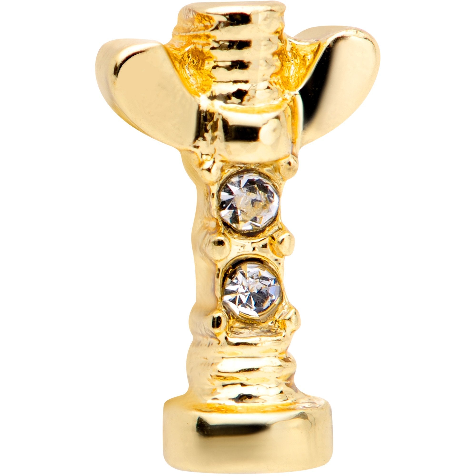 BodyCandy 16G 1/4 Clear CZ Gem Gold Tone Wing Nut Cartilage Tragus Earring — detail close-up