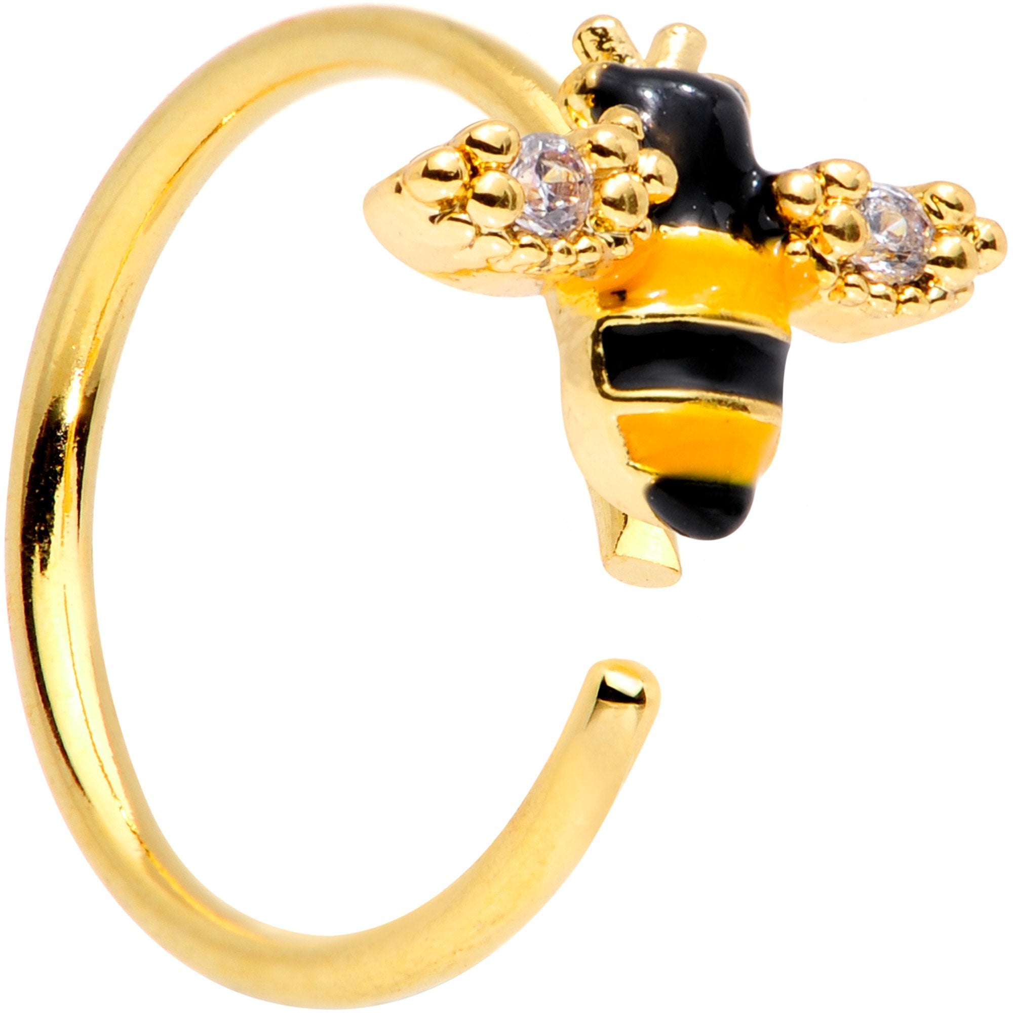 BodyCandy 20G 5/16 Clear CZ Gem Gold Tone Busy Bumble Bee Nose Hoop — main product shot