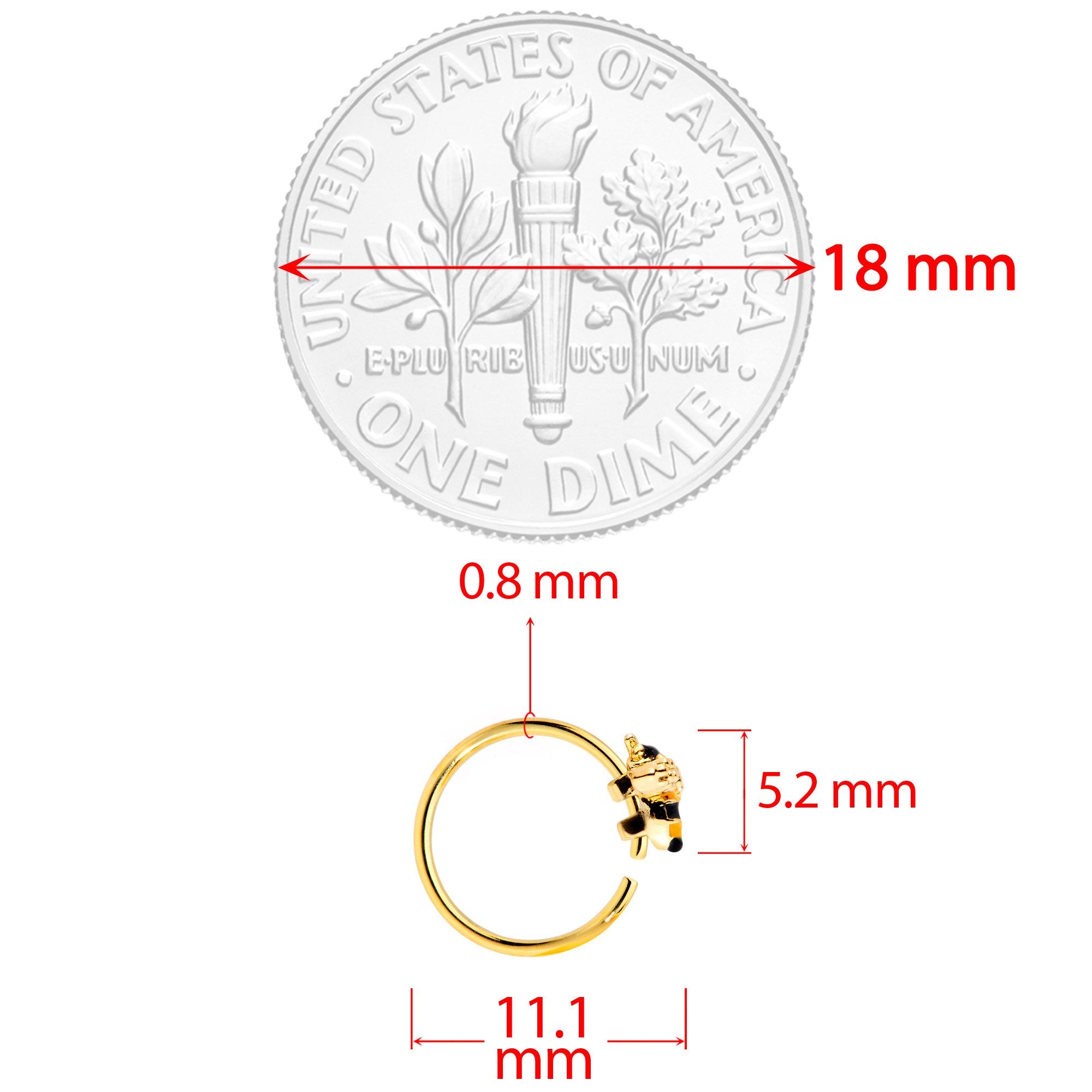 BodyCandy 20G 5/16 Clear CZ Gem Gold Tone Busy Bumble Bee Nose Hoop — side view