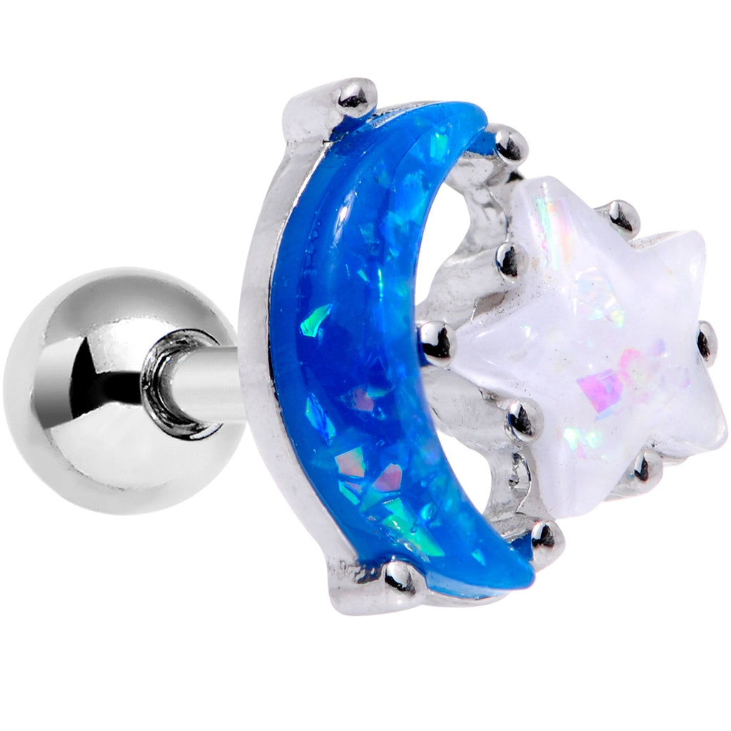 BodyCandy 16G 1/4 Blue White Faux Opal Star Moon Cartilage Tragus Earring — main product shot