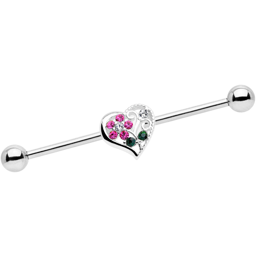 BodyCandy 14G Clear Pink Gem Flower Heart Barbell Industrial — main product shot
