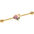 BodyCandy 14G Clear Pink Gem Flower Heart Gold Tone Barbell Industrial — main product shot