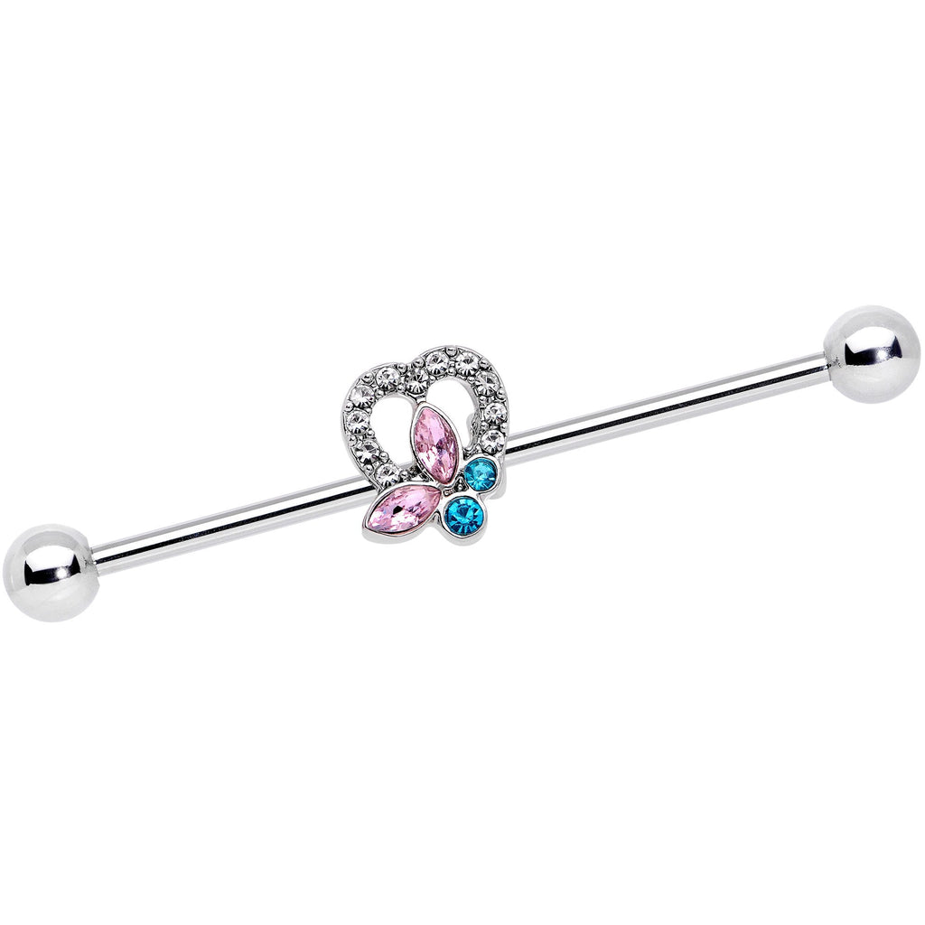 BodyCandy 14G Pink Blue Butterfly Heart Industrial Barbell 38mm — main product shot