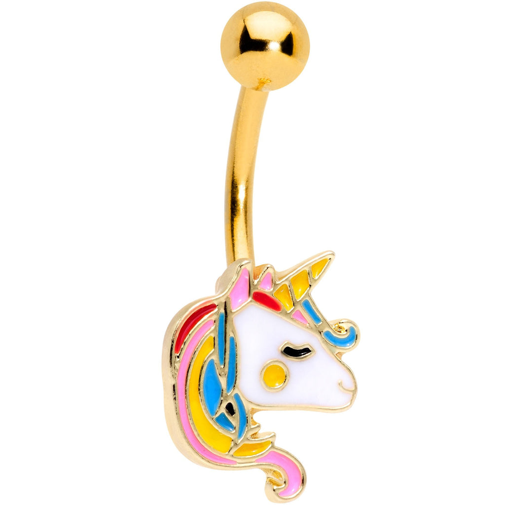 BodyCandy Gold Tone Color Swirl 80s Retro Unicorn Belly Ring — main product shot