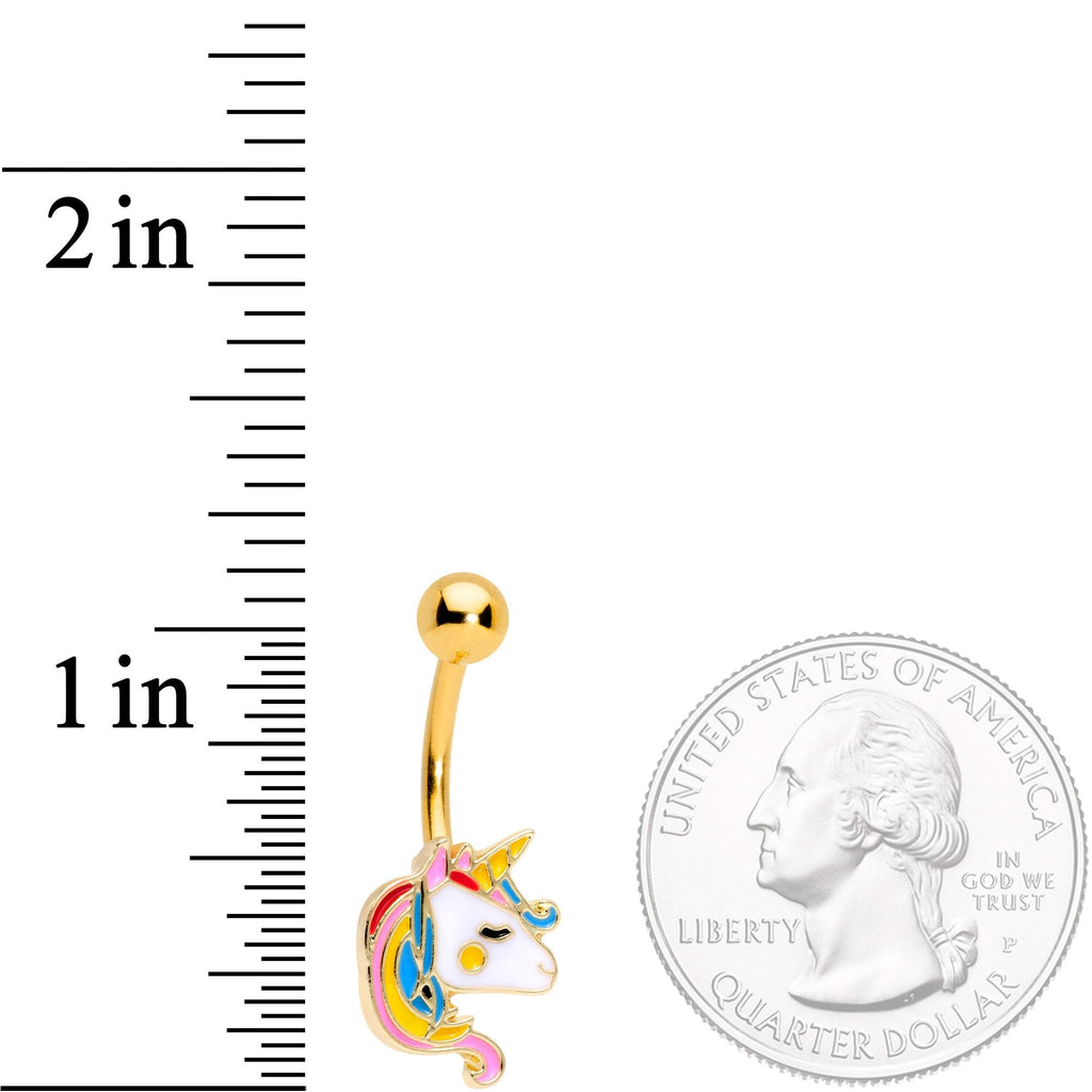 BodyCandy Gold Tone Color Swirl 80s Retro Unicorn Belly Ring — detail and construction