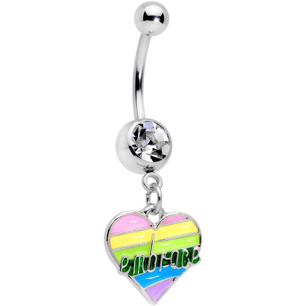 BodyCandy Clear Gem Embrace Pastel Rainbow Heart Dangle Belly Ring — main product shot
