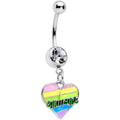 BodyCandy Clear Gem Embrace Pastel Rainbow Heart Dangle Belly Ring — main product shot