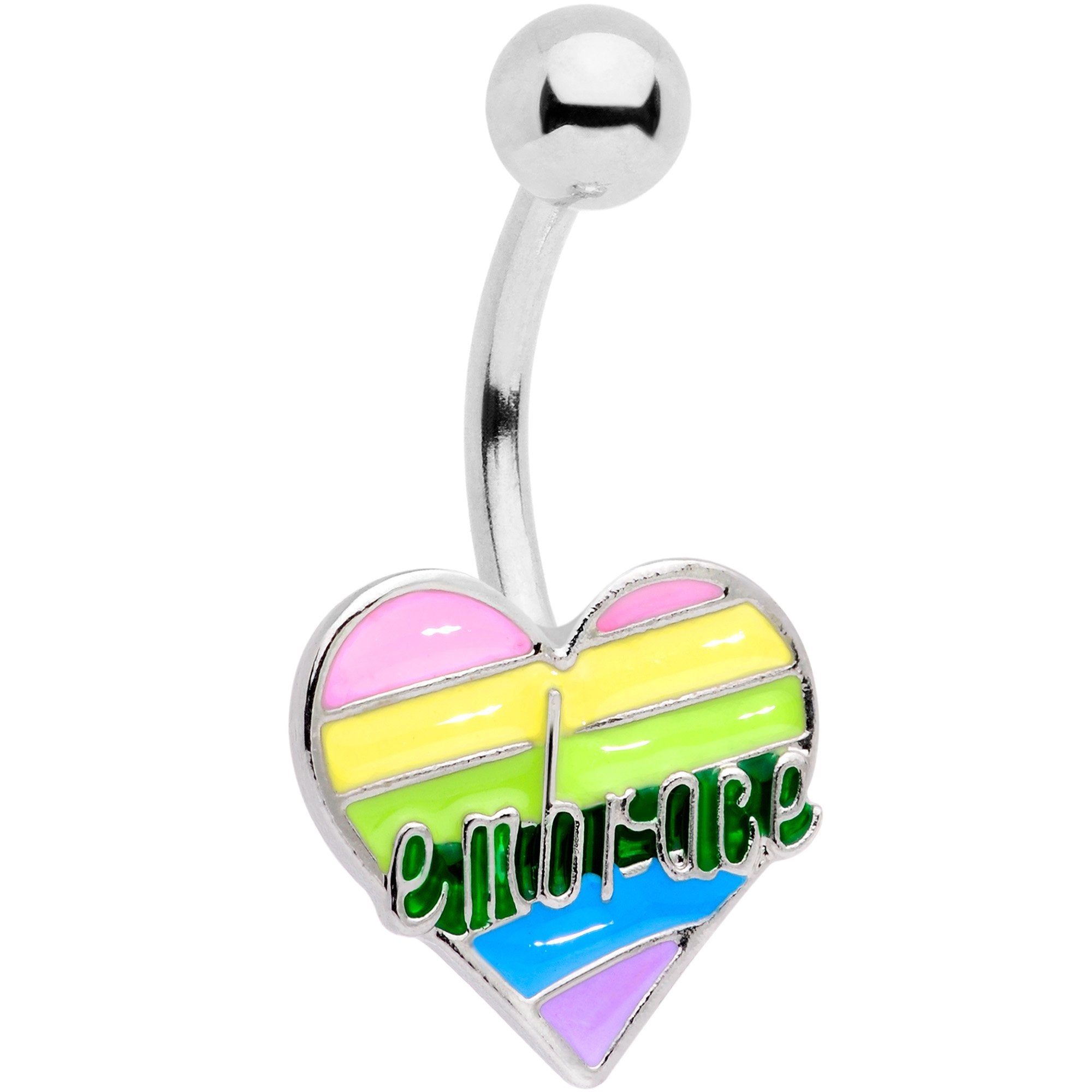 BodyCandy Embrace Pastel Rainbow Heart Dangle Belly Ring — main product shot