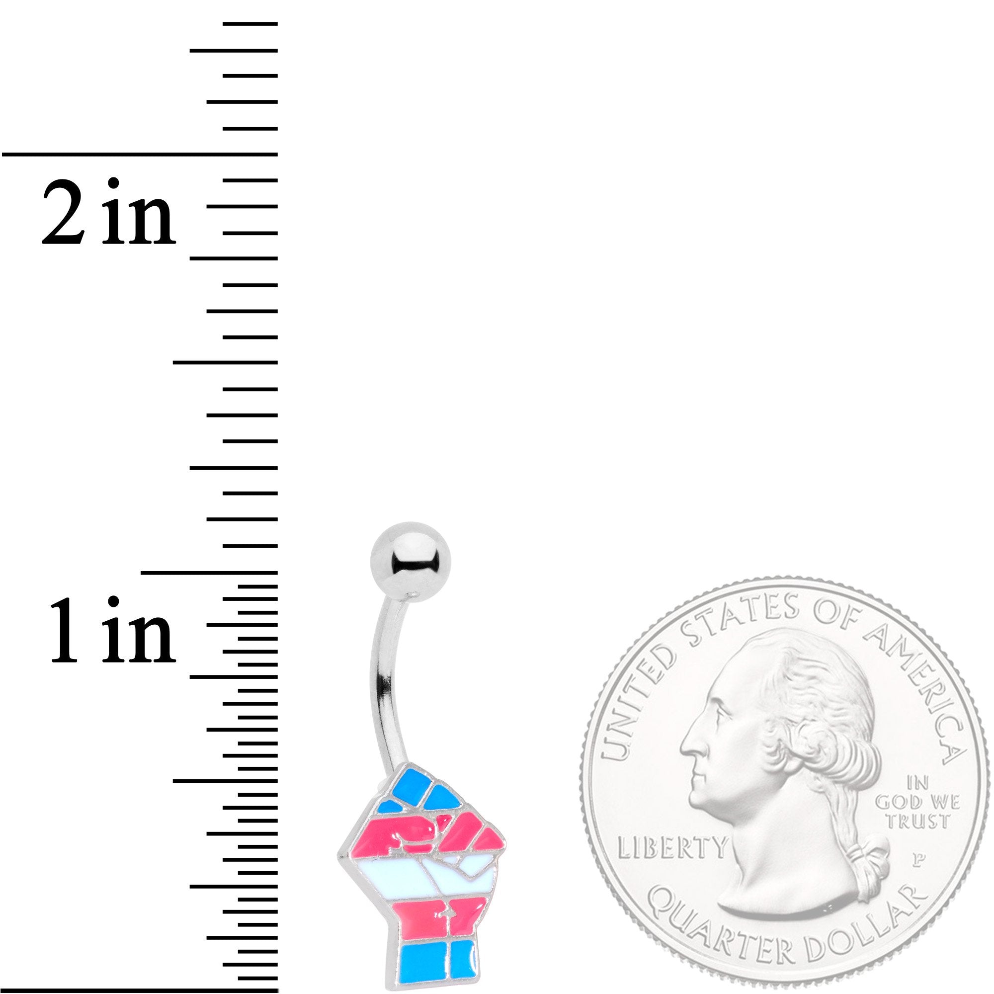 BodyCandy Pink Blue White Transgender Pride Fist Belly Ring — detail close-up