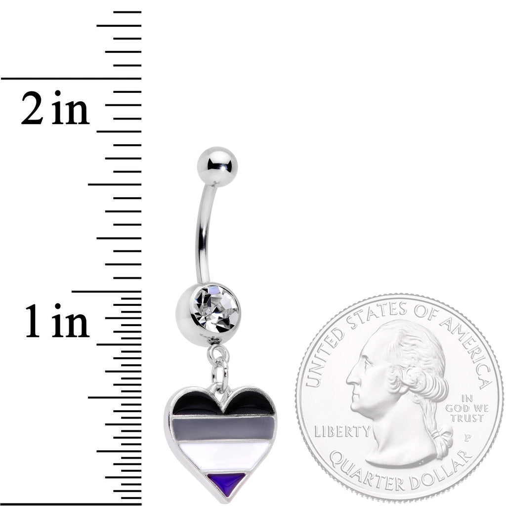 BodyCandy Clear Gem Black Grey White Purple Asexual Pride Heart Belly Ring — detail close-up