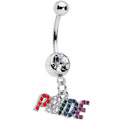 BodyCandy Clear Gem Rainbow Gem Text Gay Pride Dangle Belly Ring — main product shot