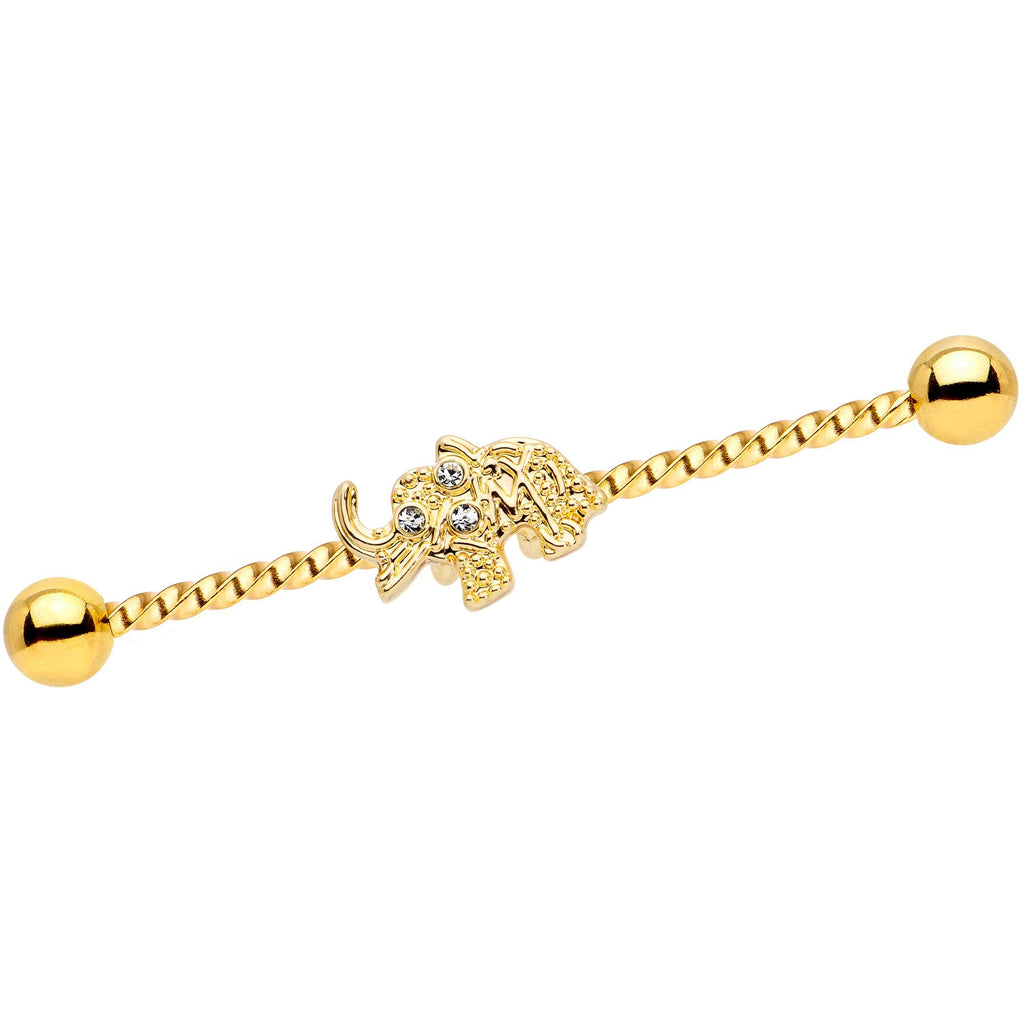 BodyCandy 14G Clear Gem Gold Tone Elephant Industrial Barbell 38mm — main product shot