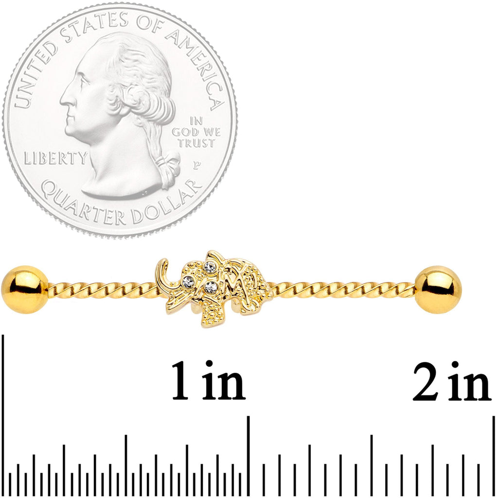 BodyCandy 14G Clear Gem Gold Tone Elephant Industrial Barbell 38mm — detail close-up