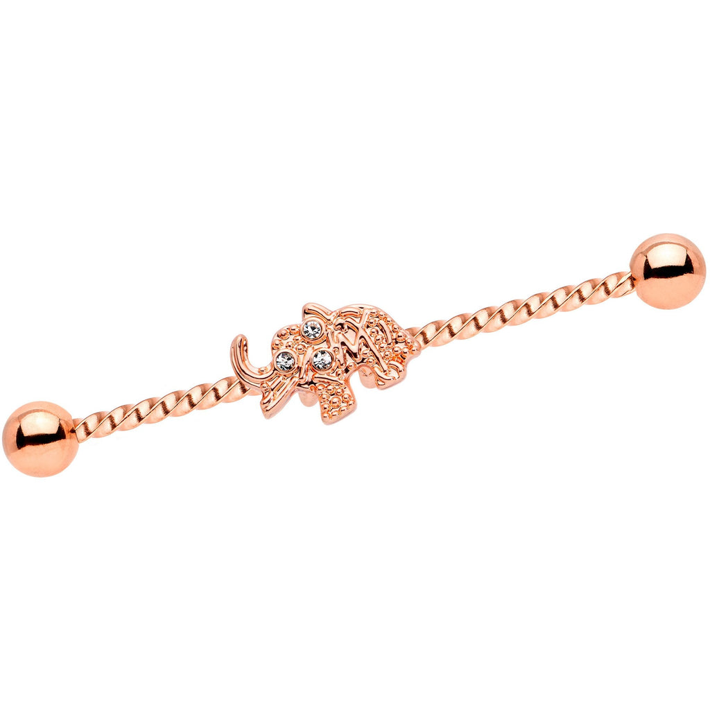 BodyCandy 14G Clear Gem Rose Gold Tone Elephant Industrial Barbell 38mm — main product shot