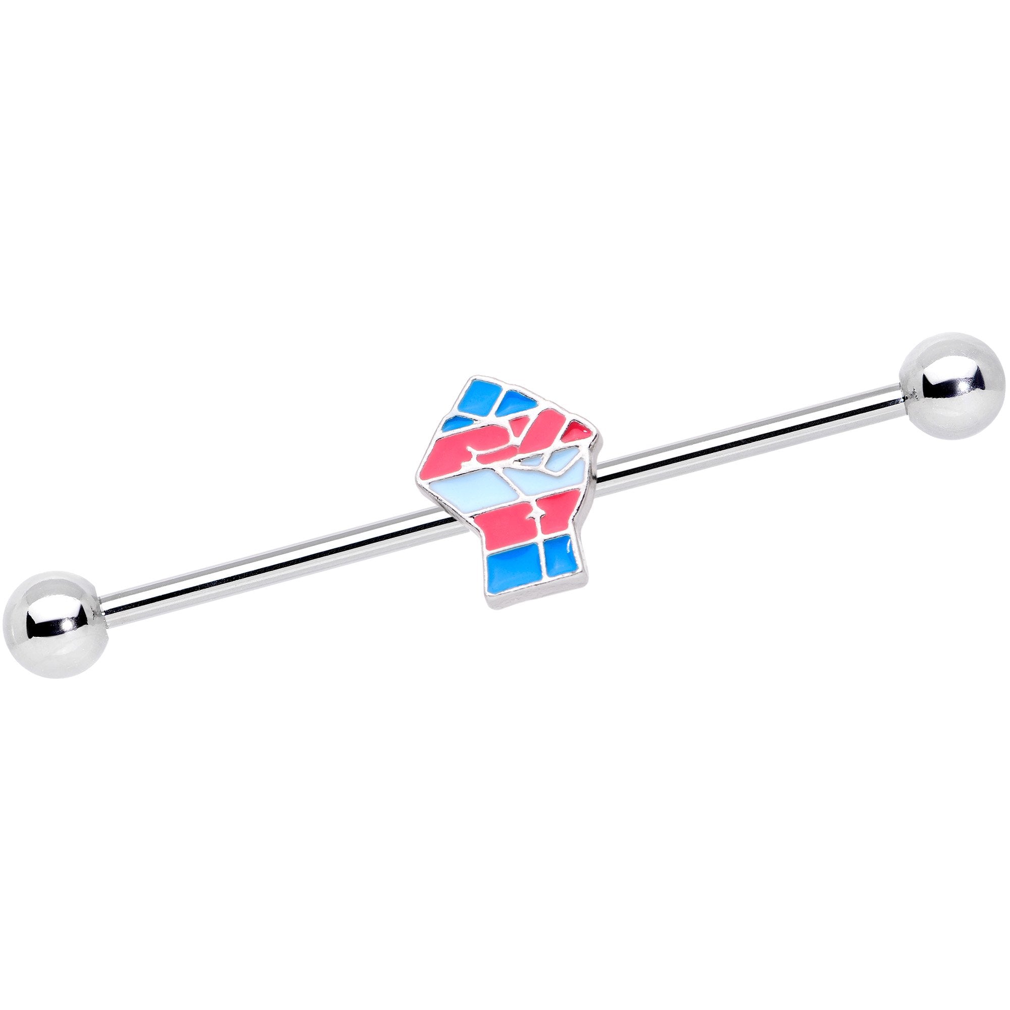 BodyCandy 14G Pink Blue Transgender Pride Fist Barbell Industrial 38mm — main product shot