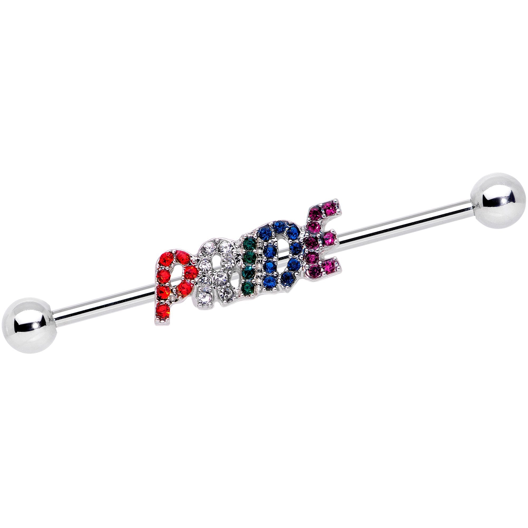BodyCandy 14G Rainbow Gem Text Gay Pride Barbell Industrial 38mm — main product shot