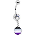 BodyCandy Clear Gem Black Grey White Purple Asexual Pride Flag Dangle Belly Ring — main product shot