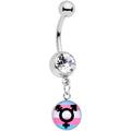 BodyCandy Clear Gem Pink Blue White Transgender Pride Logo Dangle Belly Ring — main product shot