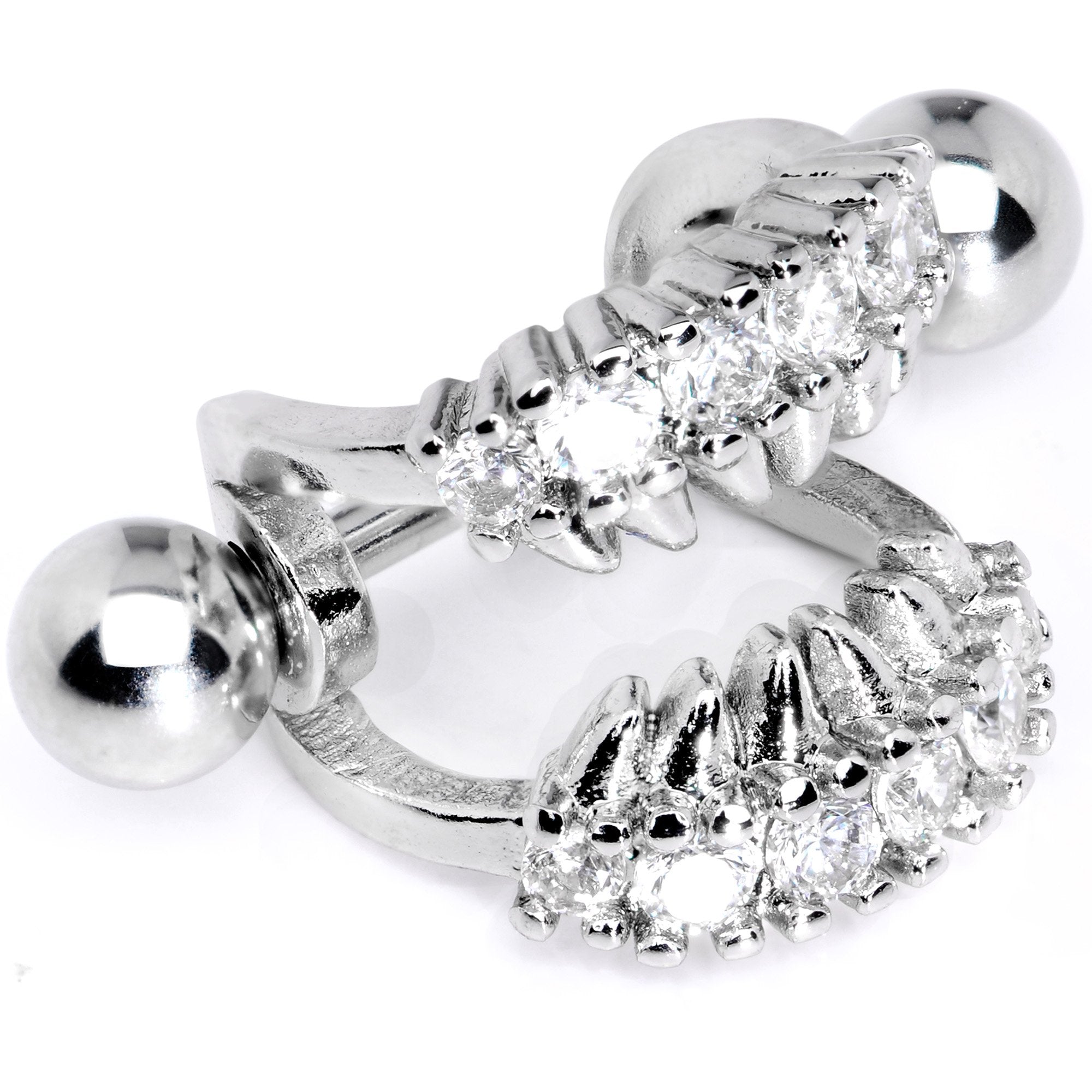 BodyCandy 16G 1/2 Clear CZ Gem Scary Monster Fangs Cartilage Cuff — detail close-up