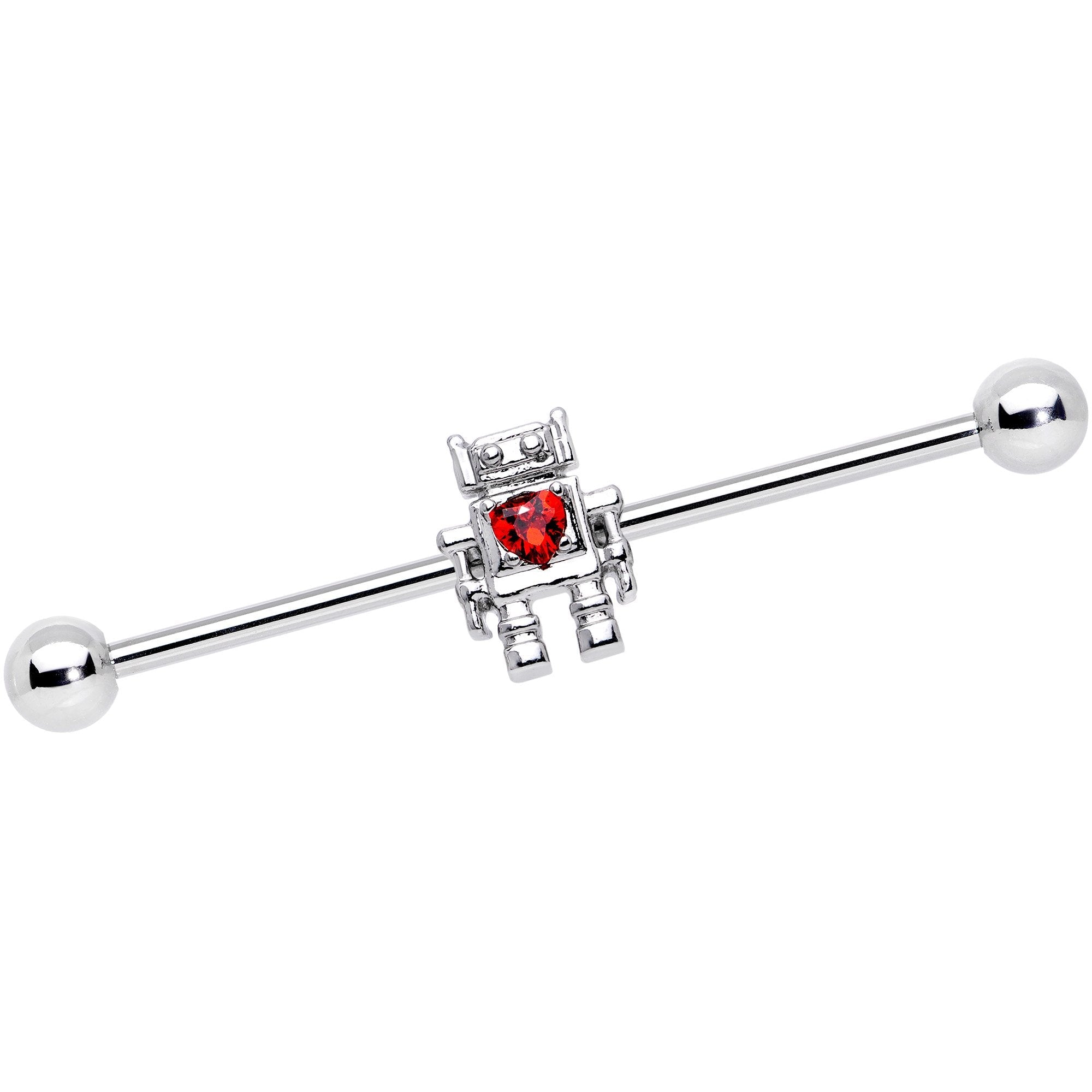 BodyCandy 14G Red Gem Heart Valentines Day Robot Industrial Barbell 38mm — main product shot