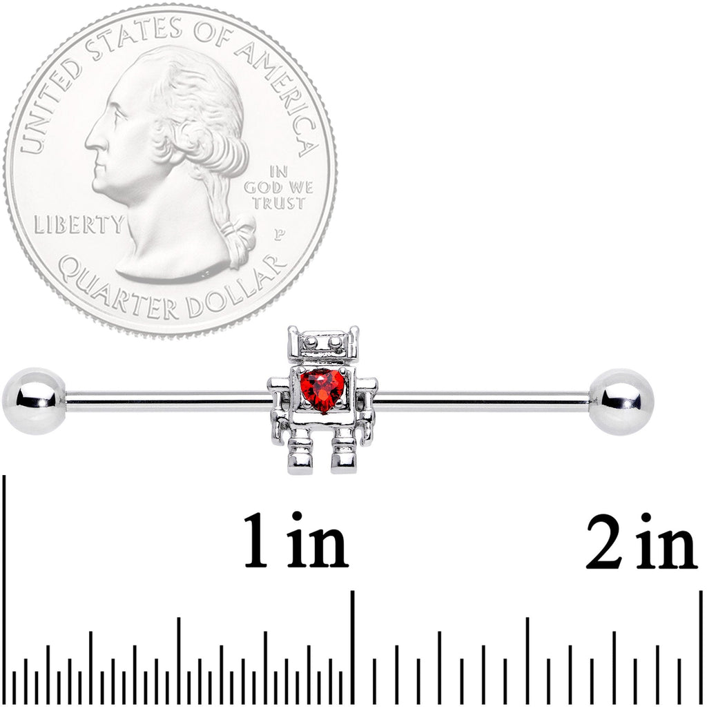 BodyCandy 14G Red Gem Heart Valentines Day Robot Industrial Barbell 38mm — detail close-up