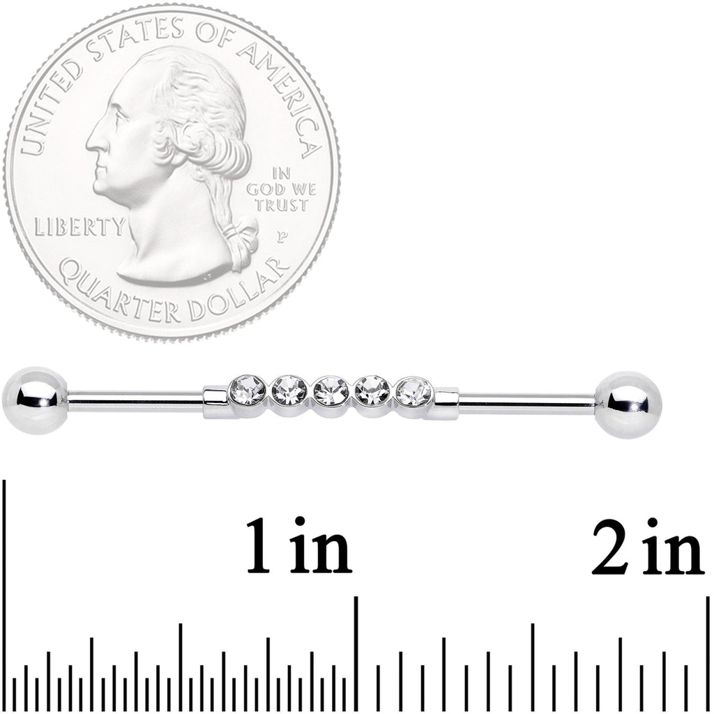 BodyCandy 14G Clear CZ Gem Quintuplet Industrial Barbell 38mm — detail close-up