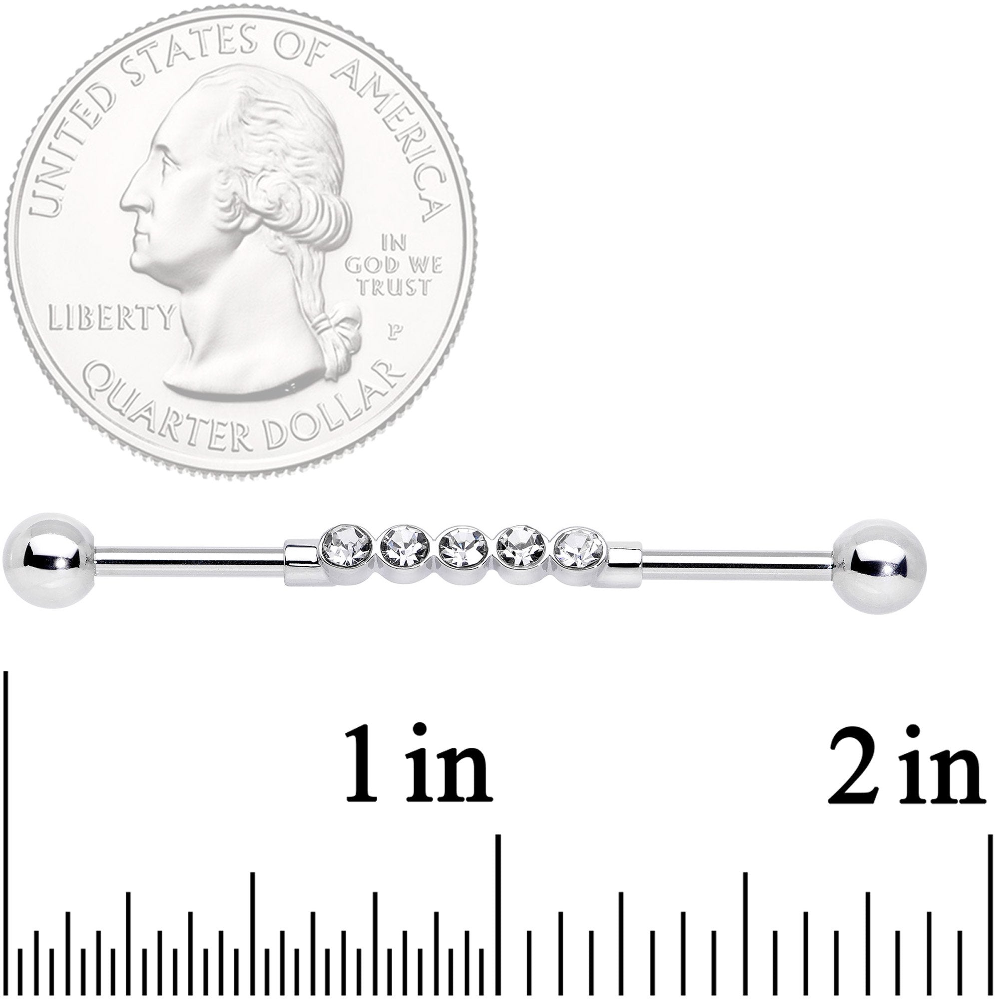 BodyCandy 14G Clear CZ Gem Quintuplet Industrial Barbell 38mm — detail close-up