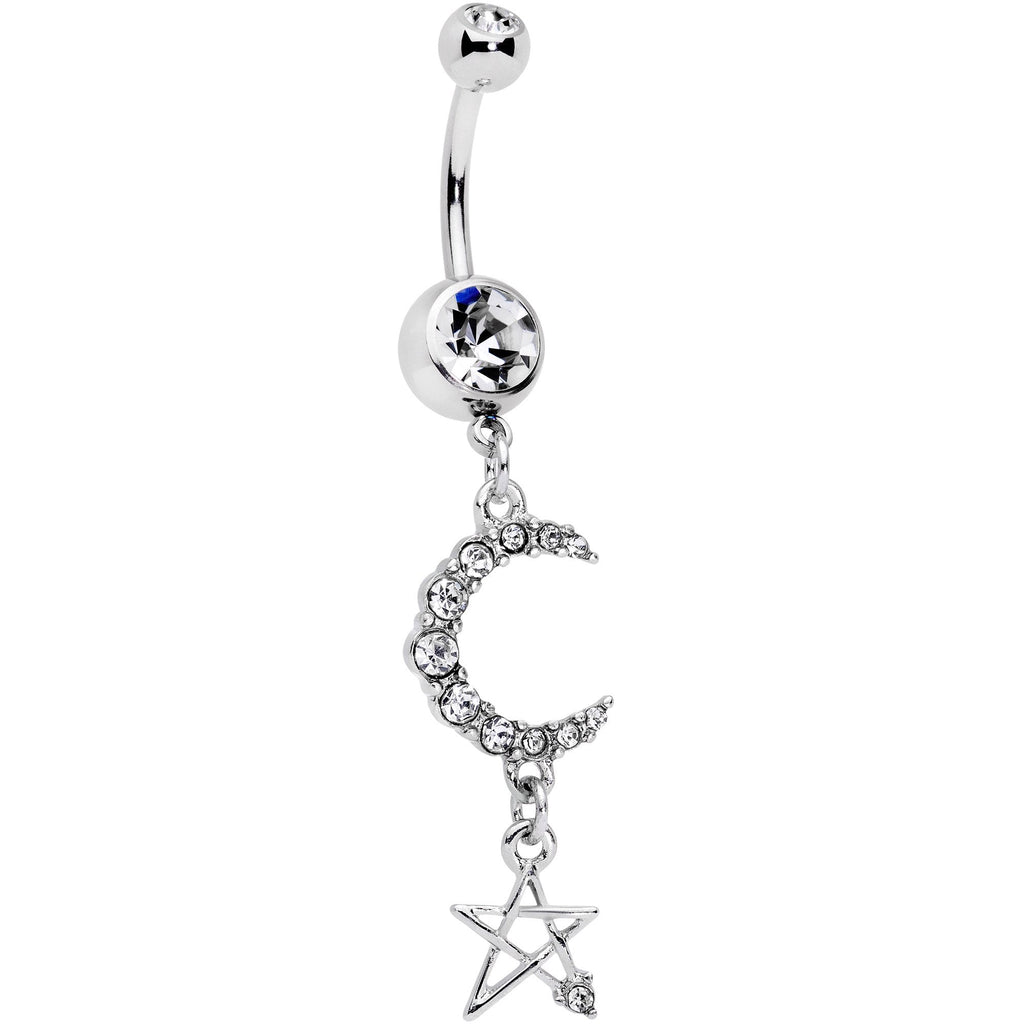 BodyCandy Clear Gem Moonlight Magic Crescent Moon Star Dangle Belly Ring — main product shot