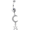 BodyCandy Clear Gem Moonlight Magic Crescent Moon Star Dangle Belly Ring — main product shot