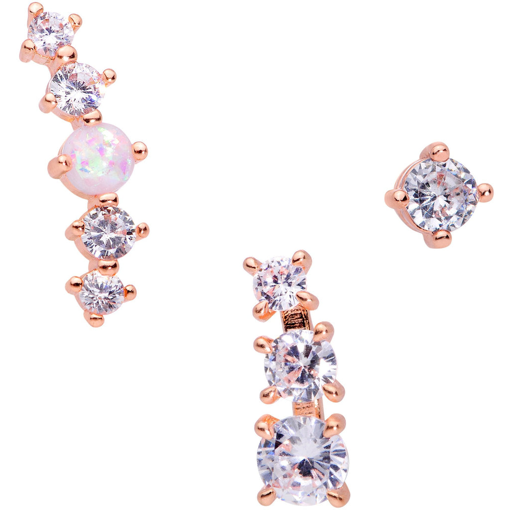 BodyCandy 16G 1/4 Clear CZ Rose Gold PVD Internally Threaded Tragus Set — detail close-up