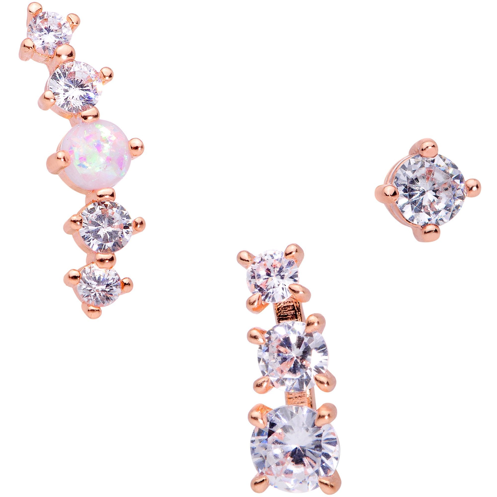 BodyCandy 16G 1/4 Clear CZ Rose Gold PVD Internally Threaded Tragus Set — detail close-up