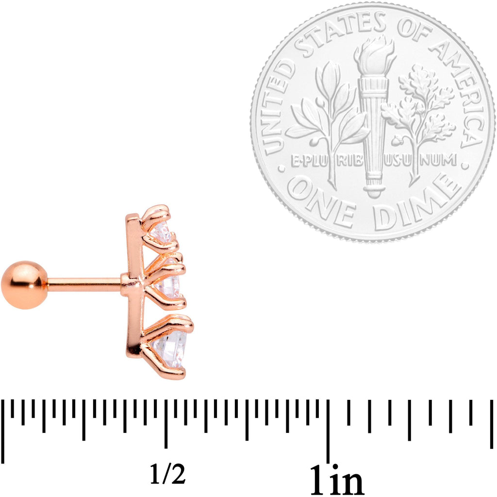 BodyCandy 16G 1/4 Clear CZ Rose Gold PVD Internally Threaded Tragus Set — side view