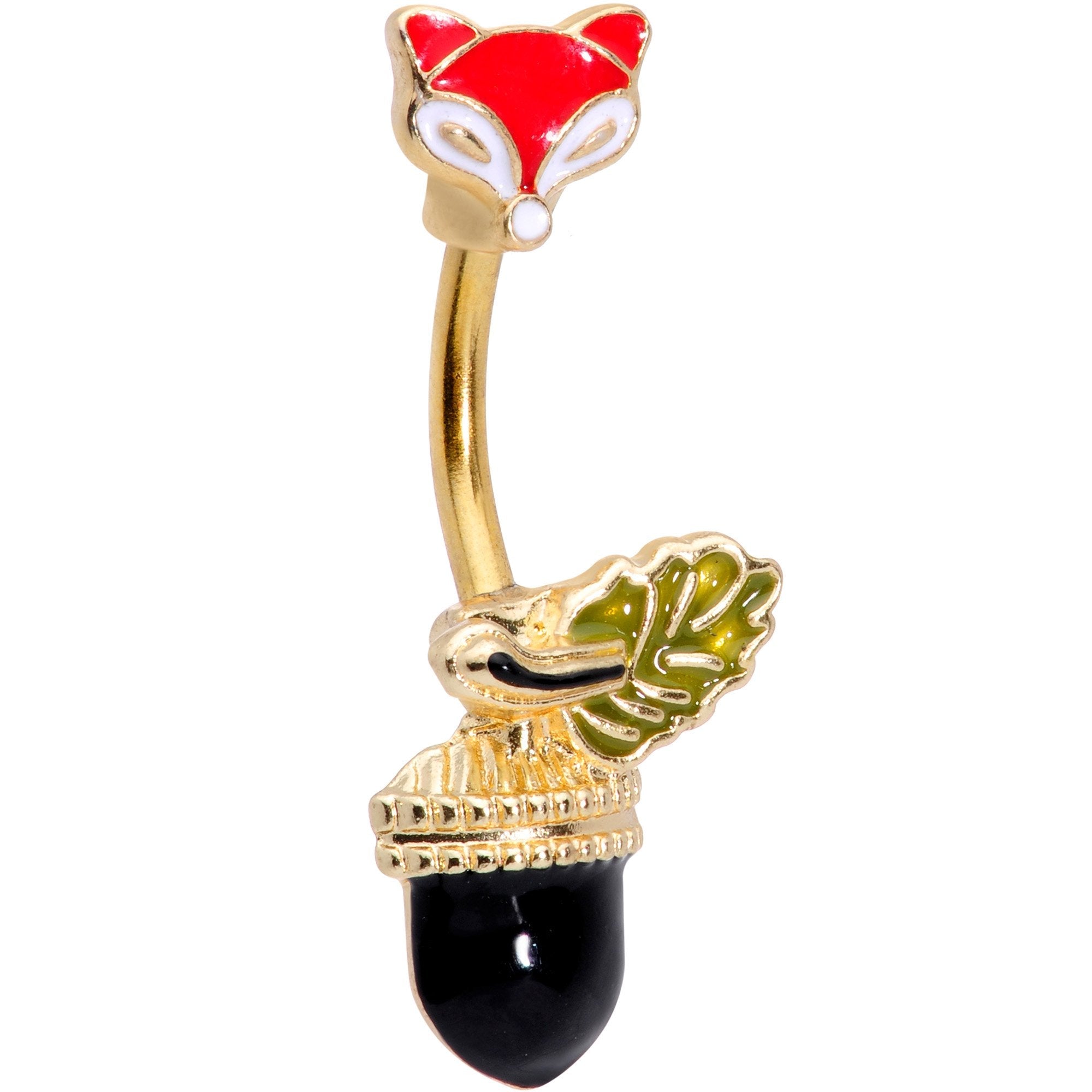 BodyCandy Gold Tone Wilderness Fox and Acorn Double Mount Belly Ring — main product shot
