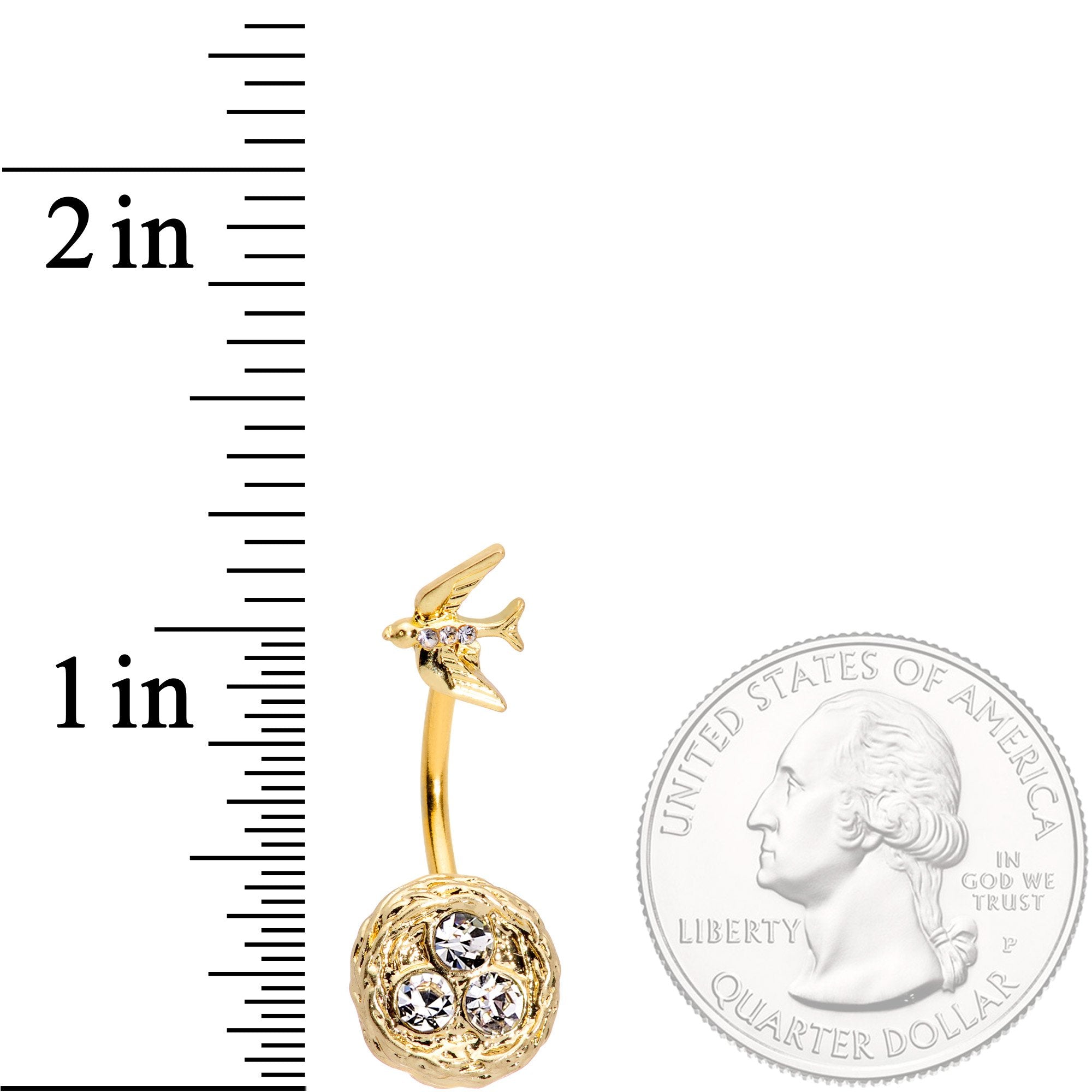 BodyCandy Clear Gem Gold Tone Birds Nest Double Mount Belly Ring — detail close-up