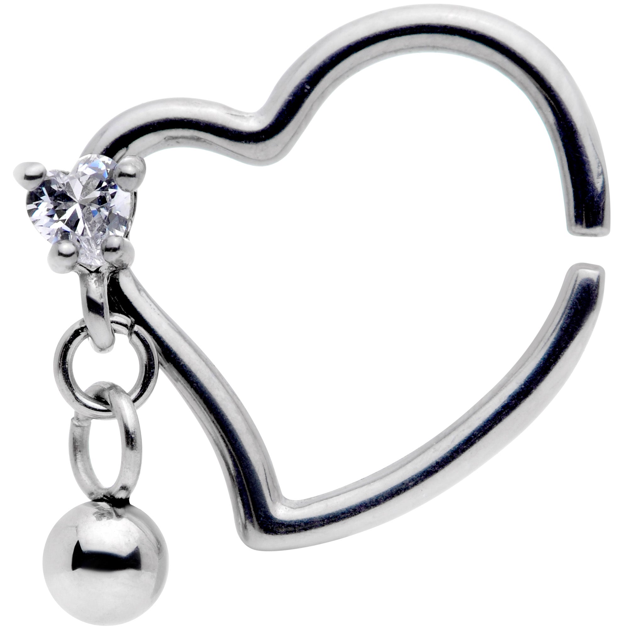 BodyCandy 16G 3/8 Clear CZ Gem Funky Heart Right Dangle Closure Ring — main product shot