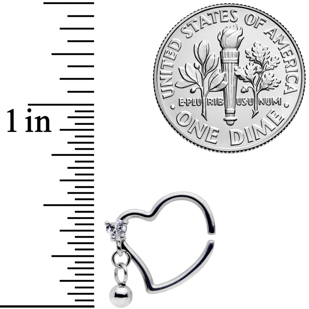 BodyCandy 16G 3/8 Clear CZ Gem Funky Heart Right Dangle Closure Ring — detail close-up