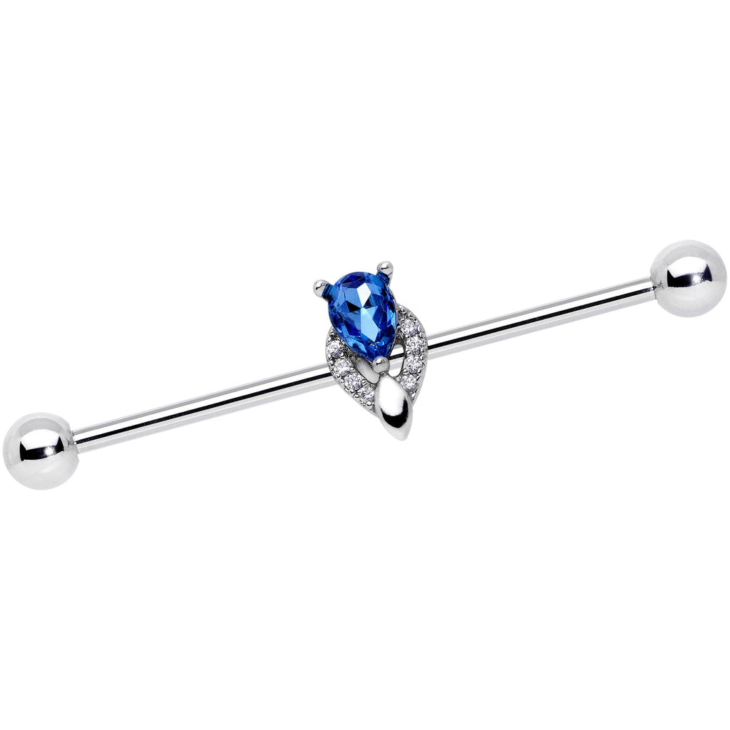 BodyCandy 14G Clear Blue Teardrop Gem Art Deco Industrial Barbell 38mm — main product shot