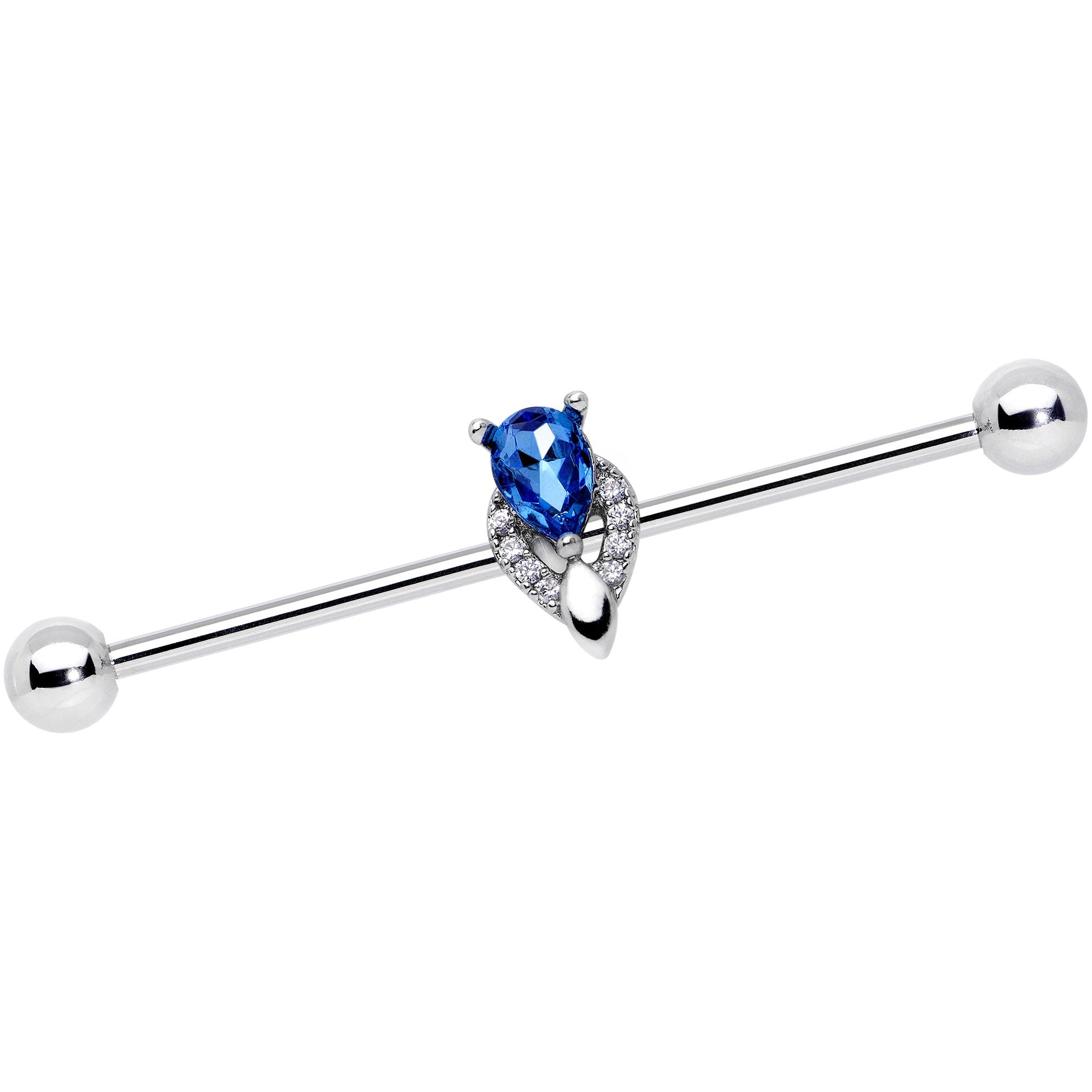 BodyCandy 14G Clear Blue Teardrop Gem Art Deco Industrial Barbell 38mm — main product shot
