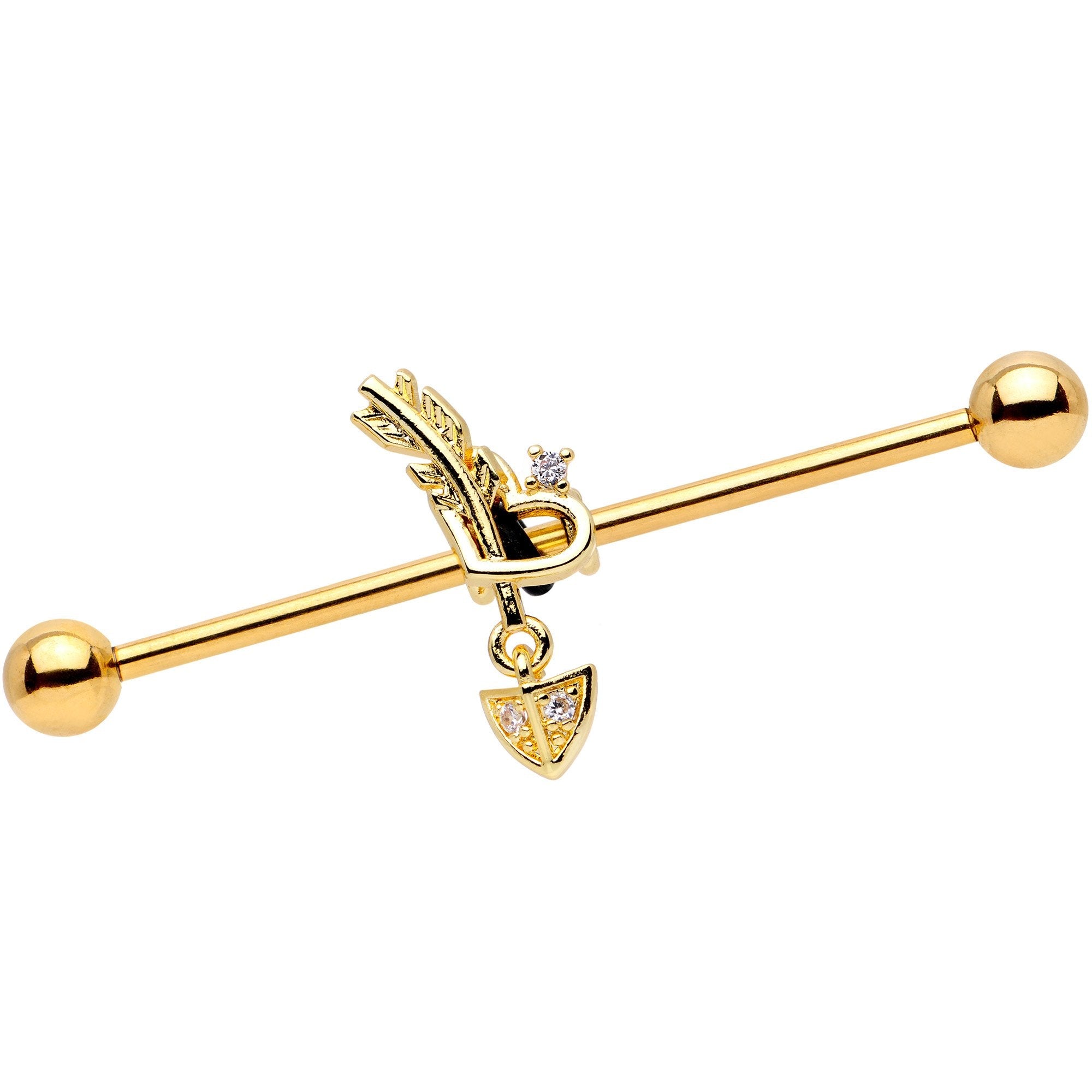 BodyCandy 14G Clear CZ Gem Gold Tone Open Heart Arrow Industrial Barbell — main product shot