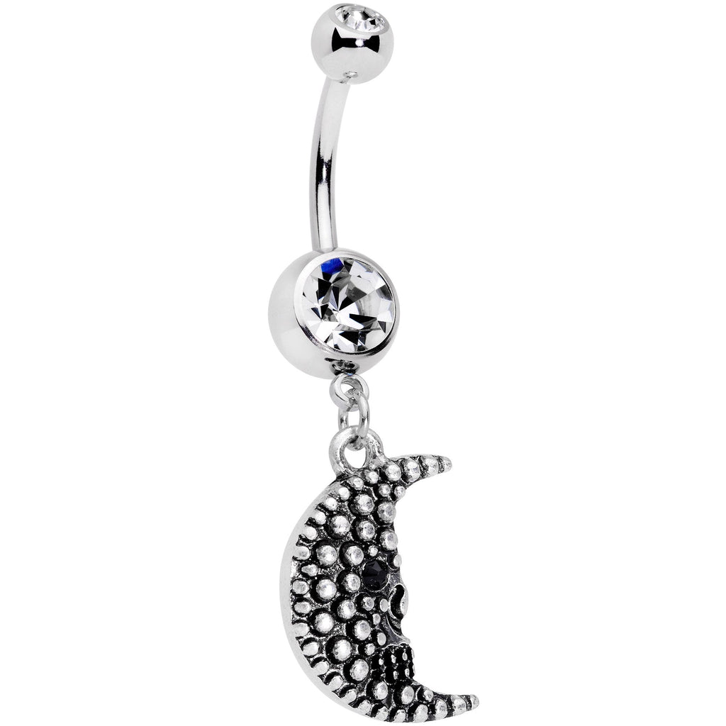 BodyCandy Clear Black Gem Night Skull Crescent Moon Dangle Belly Ring — main product shot