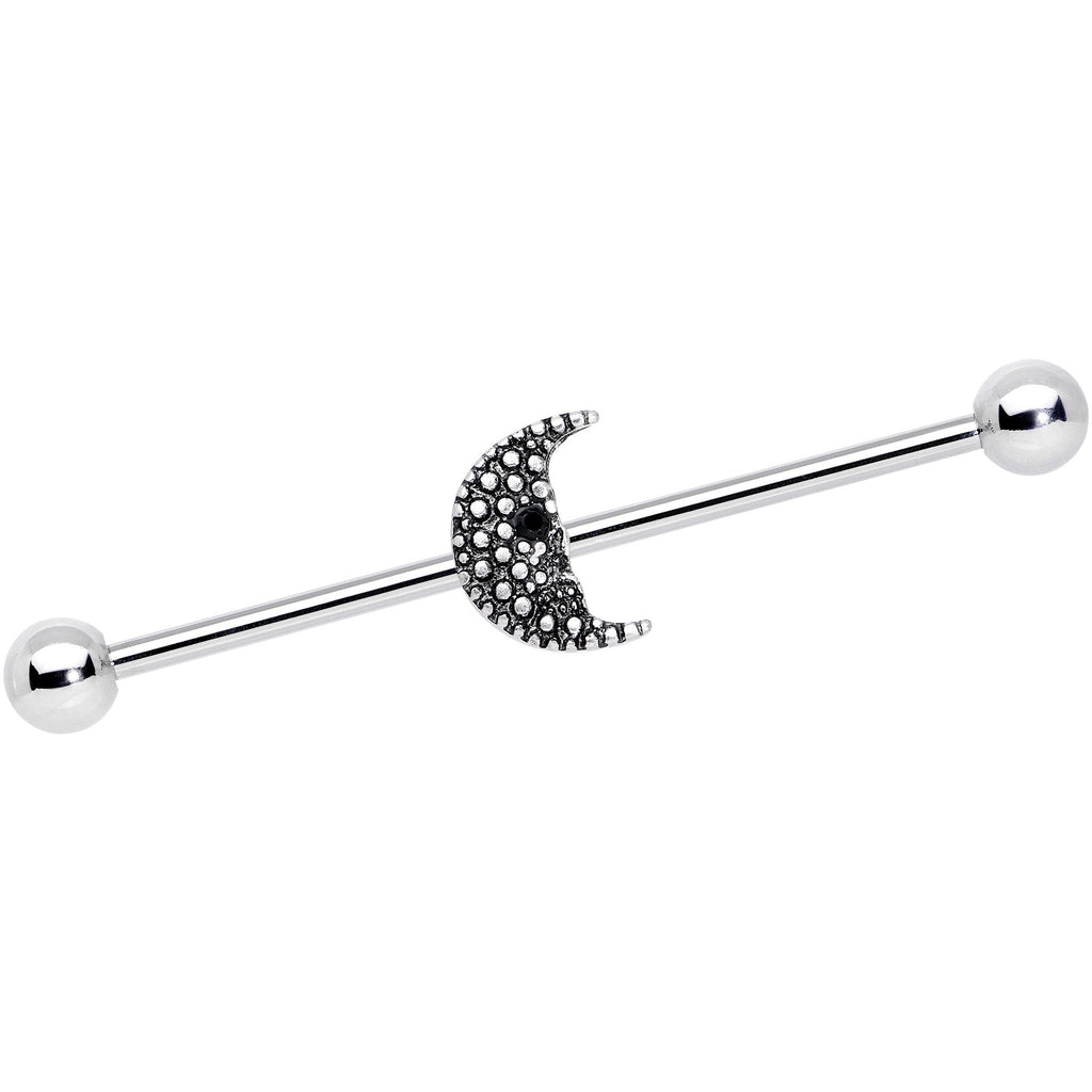 BodyCandy 14G Black Gem Night Skull Crescent Moon Industrial Barbell 38mm — main product shot