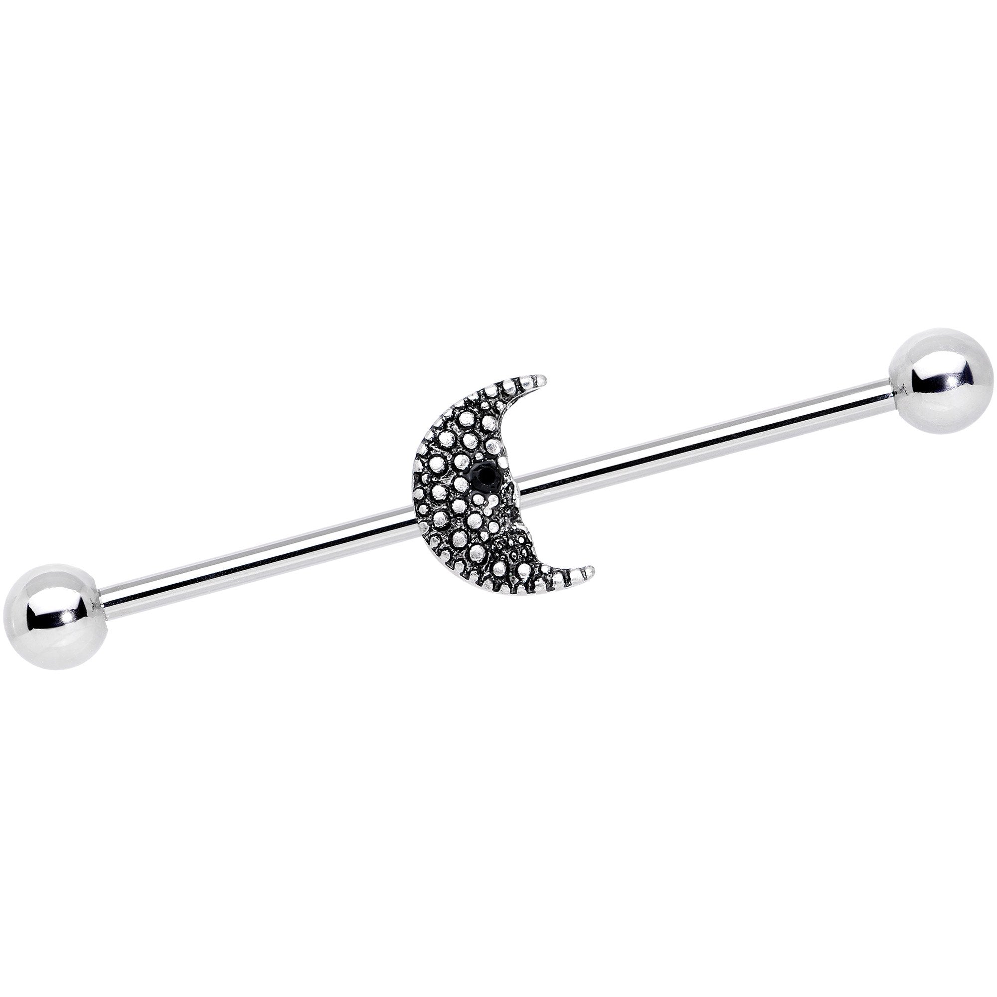 BodyCandy 14G Black Gem Night Skull Crescent Moon Industrial Barbell 38mm — main product shot