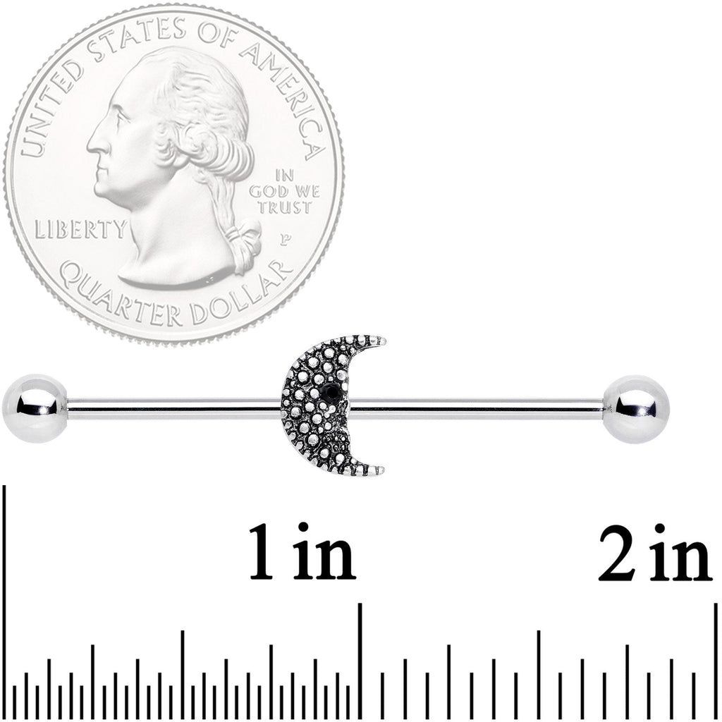 BodyCandy 14G Black Gem Night Skull Crescent Moon Industrial Barbell 38mm — detail close-up