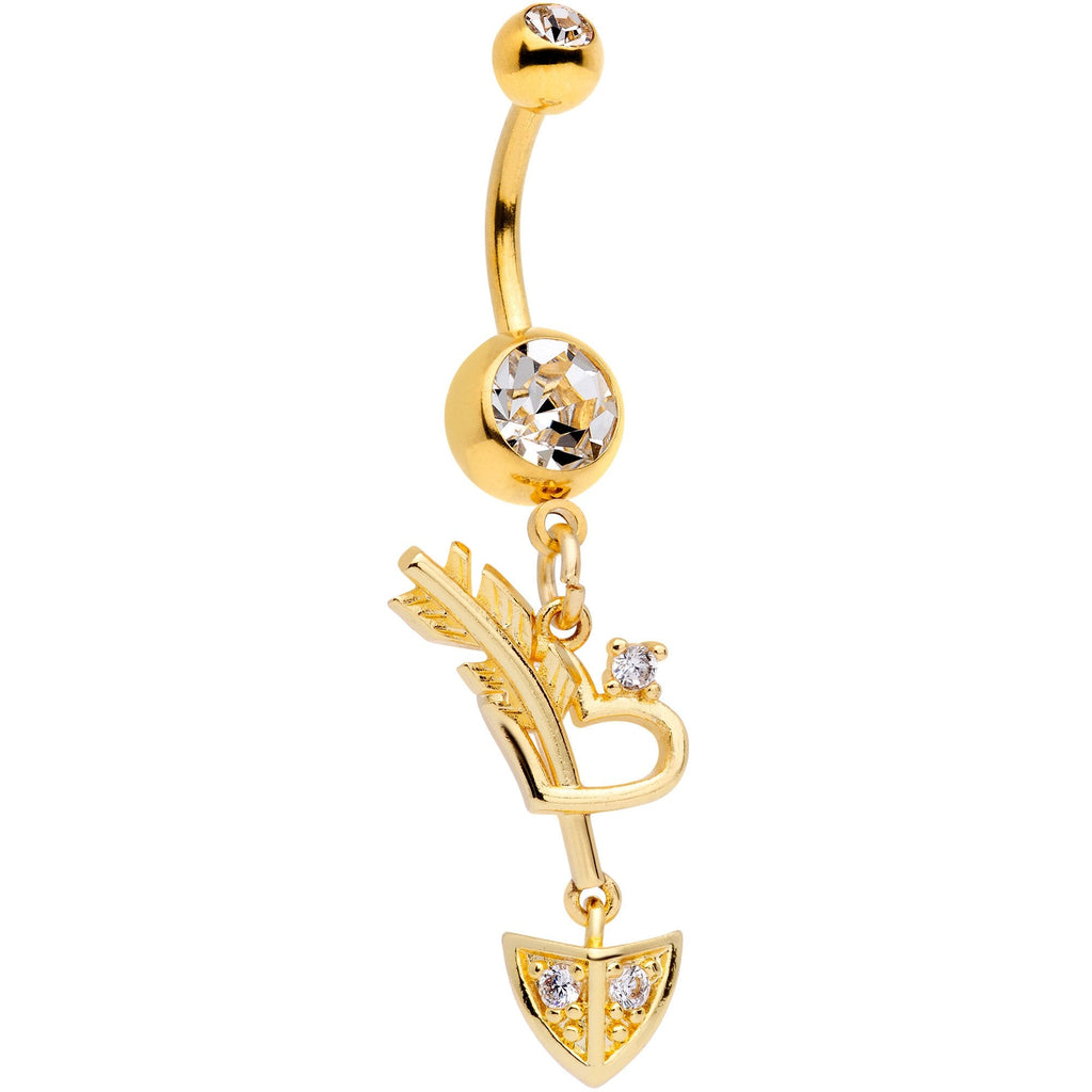 BodyCandy Clear CZ Gem Gold Tone Open Heart Arrow Dangle Belly Ring — main product shot