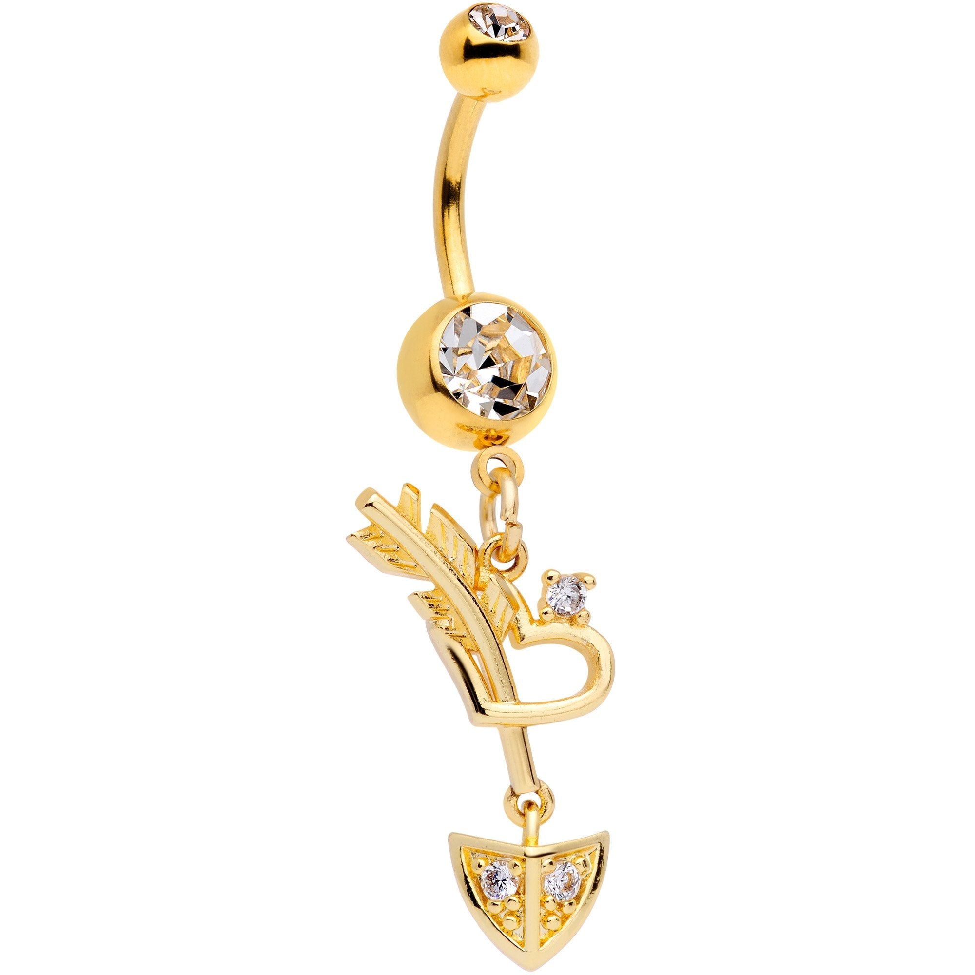 BodyCandy Clear CZ Gem Gold Tone Open Heart Arrow Dangle Belly Ring — main product shot