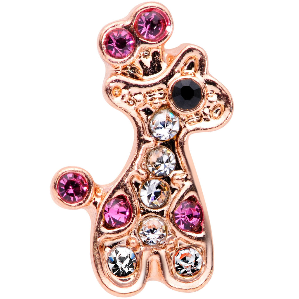 BodyCandy 16G 1/4 Clear Pink Gem Rose Gold Tone Giraffe Cartilage Tragus — detail close-up